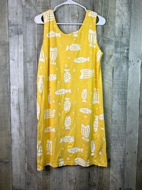 Cotton Connection Small Yellow & White Fish Print Dress Crewneck Sleeveless